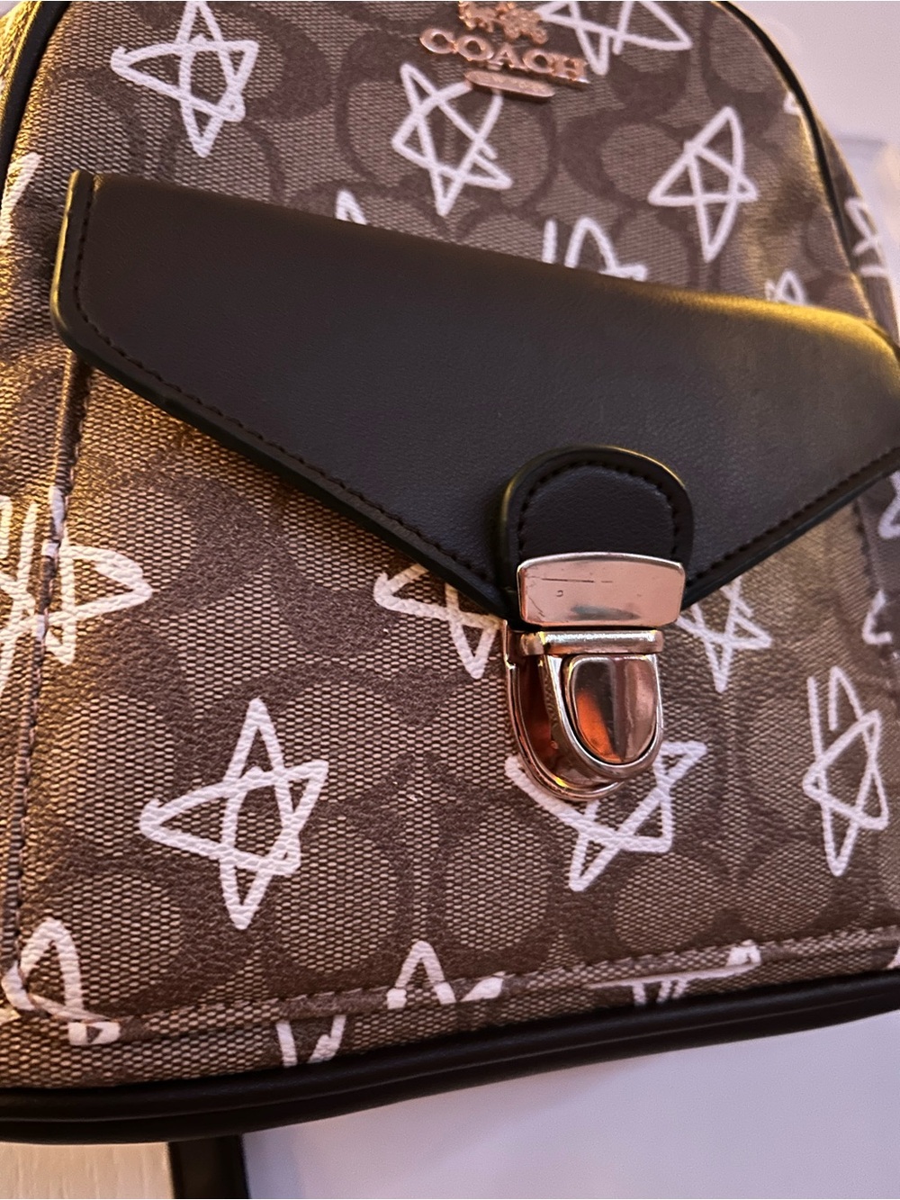 Coach Brown Mini Backpack with White Star Print - Picture 3 of 7